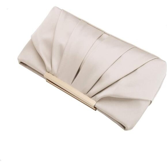 Clutch Evening Bag Elegant Pleated Satin Formal Handbag Simple Classy Purse - Picture 3 of 7
